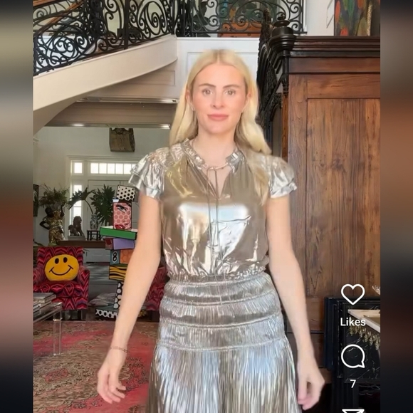 Anthropologie CURRENT AIR Silver Metallic Drop Waist Maxi Dress. Size L NWT - Picture 3 of 10